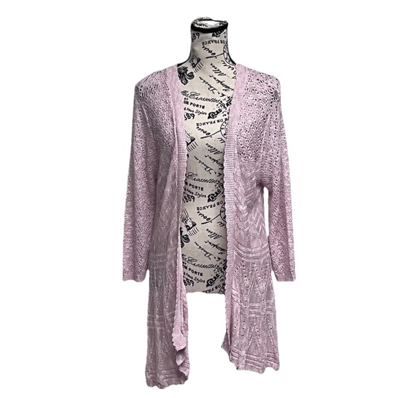 Two One Two 212 New York Open Knit Cardigan Crochet Boho Pink Hippie Beach XL - Picture 2 of 9